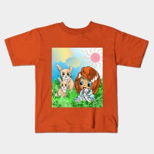 Cute Baby with her Bunny Friends Kids T-Shirt